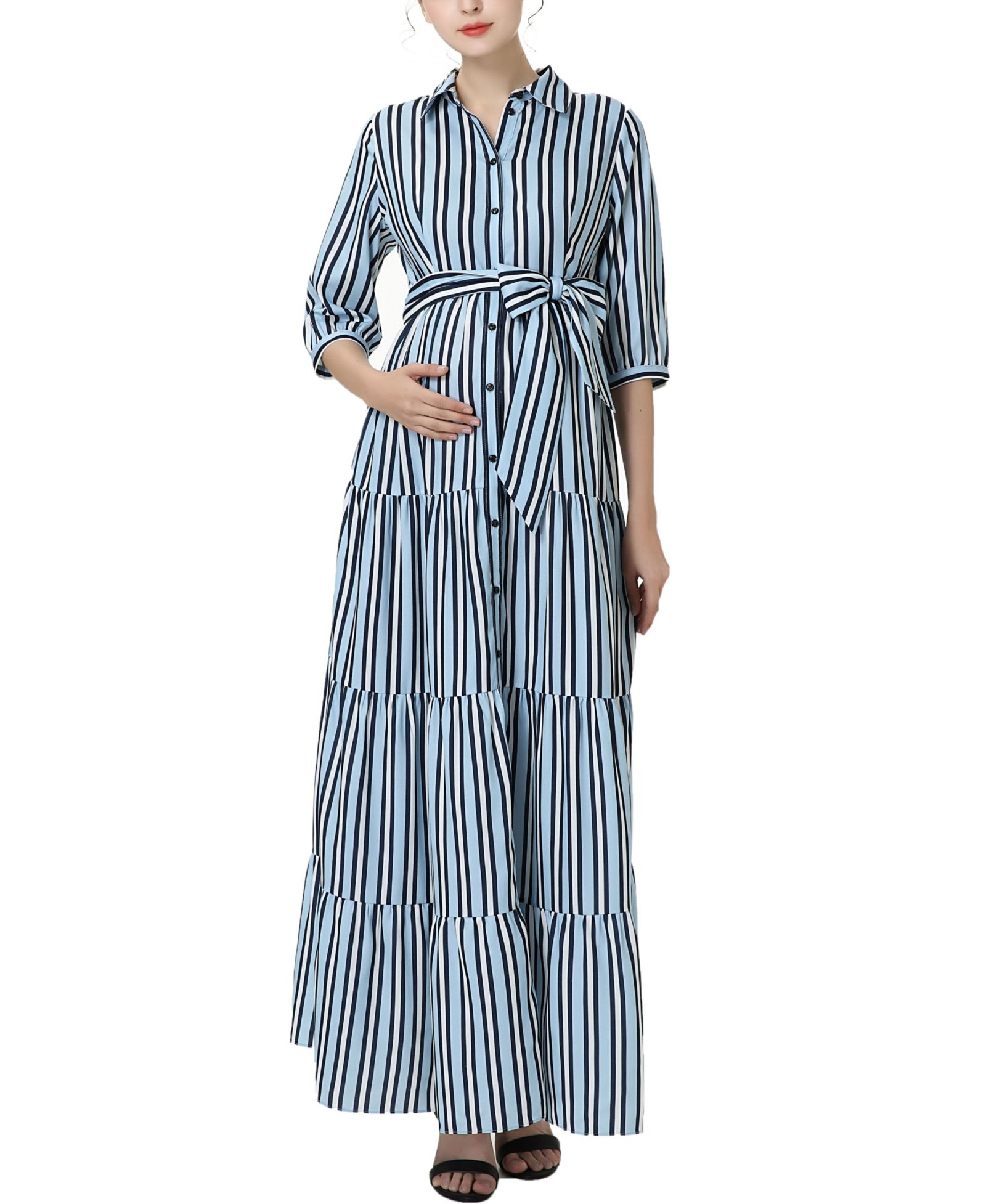 Женское платье-рубашка kimi + kai Maternity Button Front Nursing Maxi
