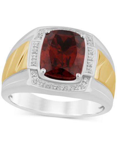 Men's Garnet (4-3/4 ct. t.w.) & Diamond (1/10 ct. t.w.) Halo Ring in Sterling Silver & 14k Gold-Plate