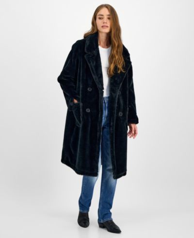 Jou Jou Juniors' Faux-Fur Double-Breasted Coat, Created for Macy's