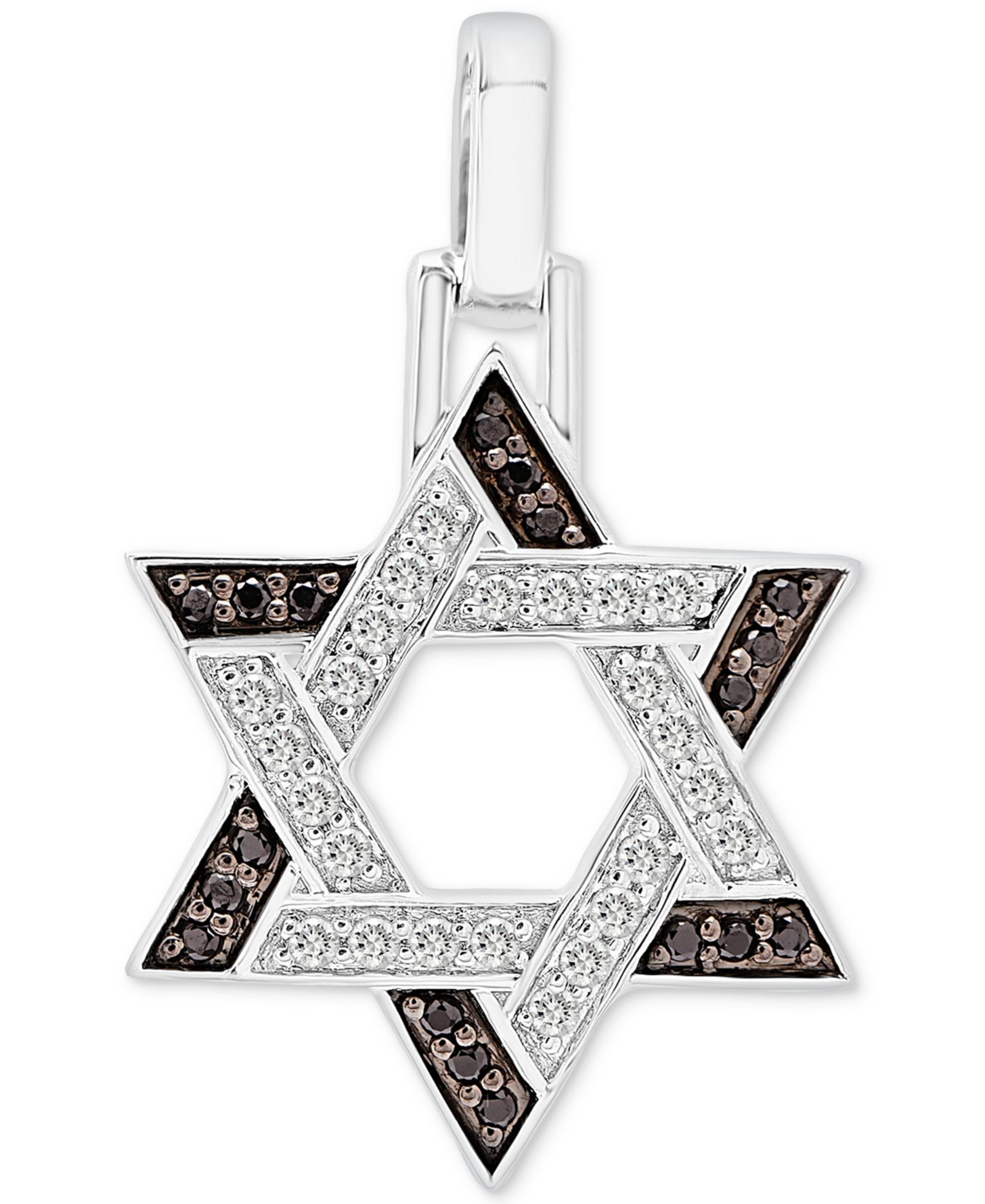 Мужская подвеска Star of David Diamond Black & White в белом золоте 10k