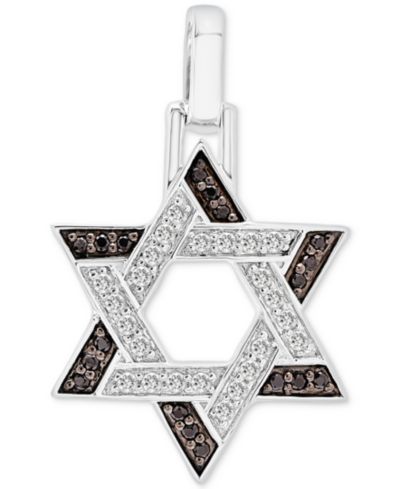 Мужская подвеска Star of David Diamond Black & White в белом золоте 10k