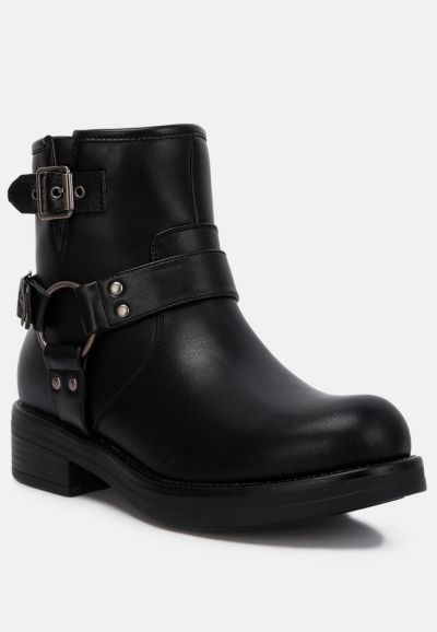 London Rag Womens Allux Brushed Faux Leather Pin Buckle Boots