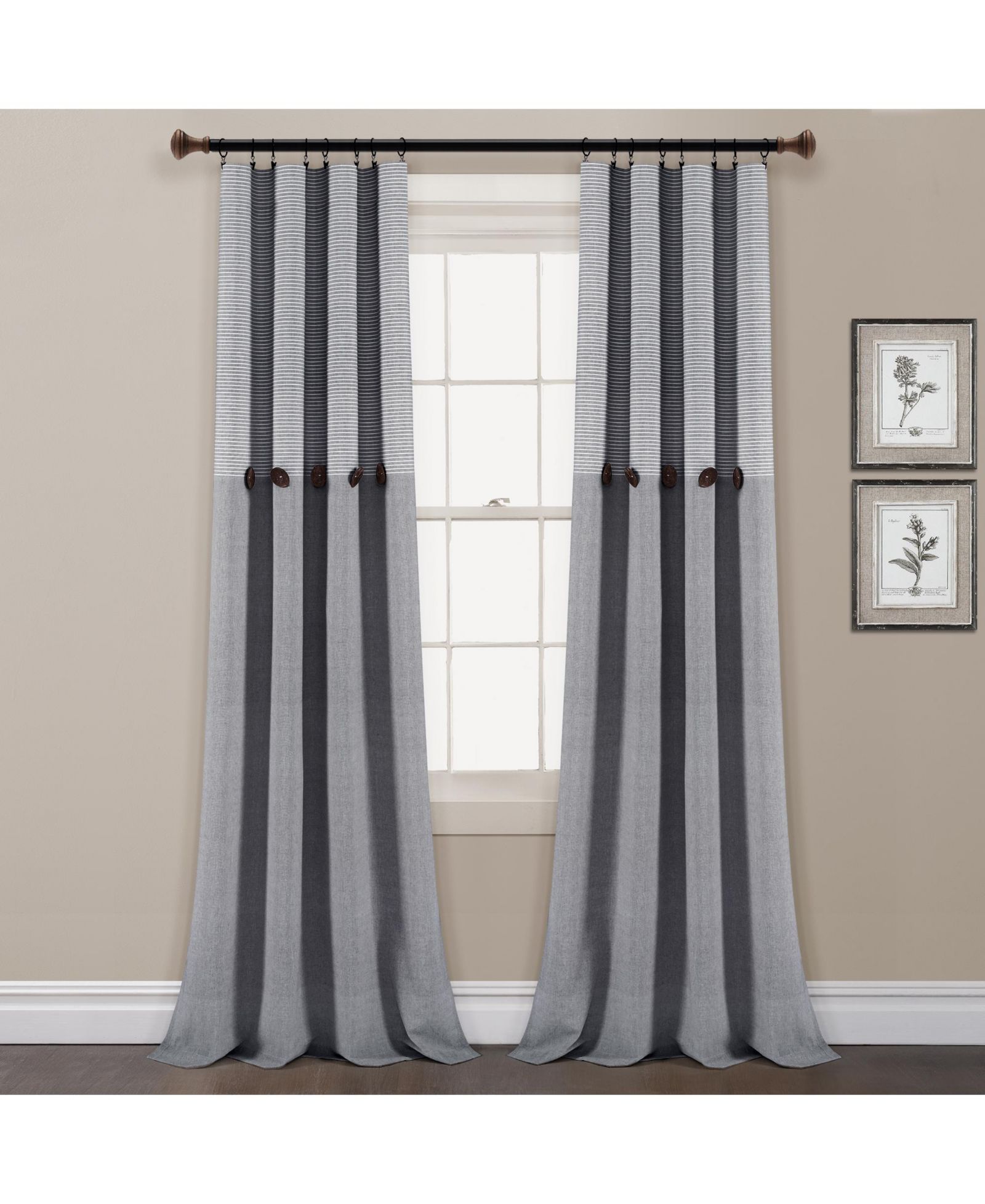 Farmhouse Button Stripe Yarn Dyed Woven Cotton Window Curtain Panels