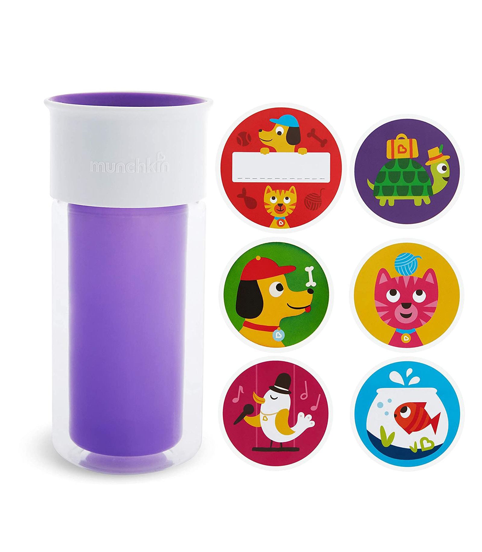 Munchkin Toddler Miracle 360 Insulated Sippy Cup, with Stickers, 9 oz, Purple