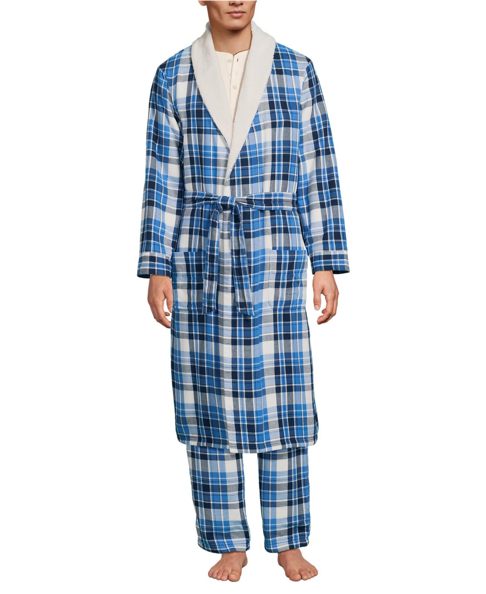 Lands' End Men's High Pile Fleece Lined Flannel Robe