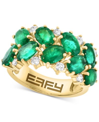 EFFY® Emerald (3-7/8 ct. t.w.) & Diamond (1/3 ct. t.w.) Cluster Statement Ring in 14k Gold