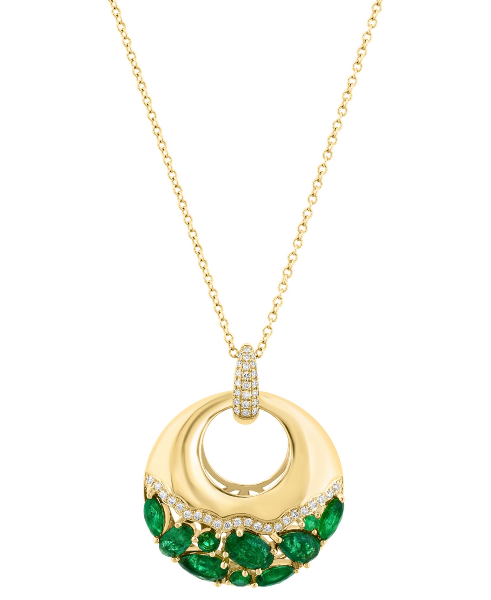 Подвеска EFFY® Emerald (1-7/8ct. t.w.) & Diamond (1/6 ct. t.w.) Cluster Polished Circle 18" in 14k Gold