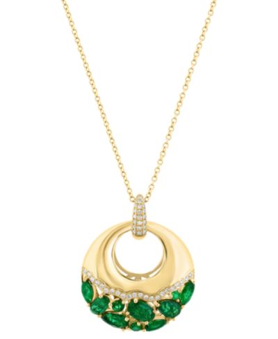 Подвеска EFFY® Emerald (1-7/8ct. t.w.) & Diamond (1/6 ct. t.w.) Cluster Polished Circle 18" in 14k Gold