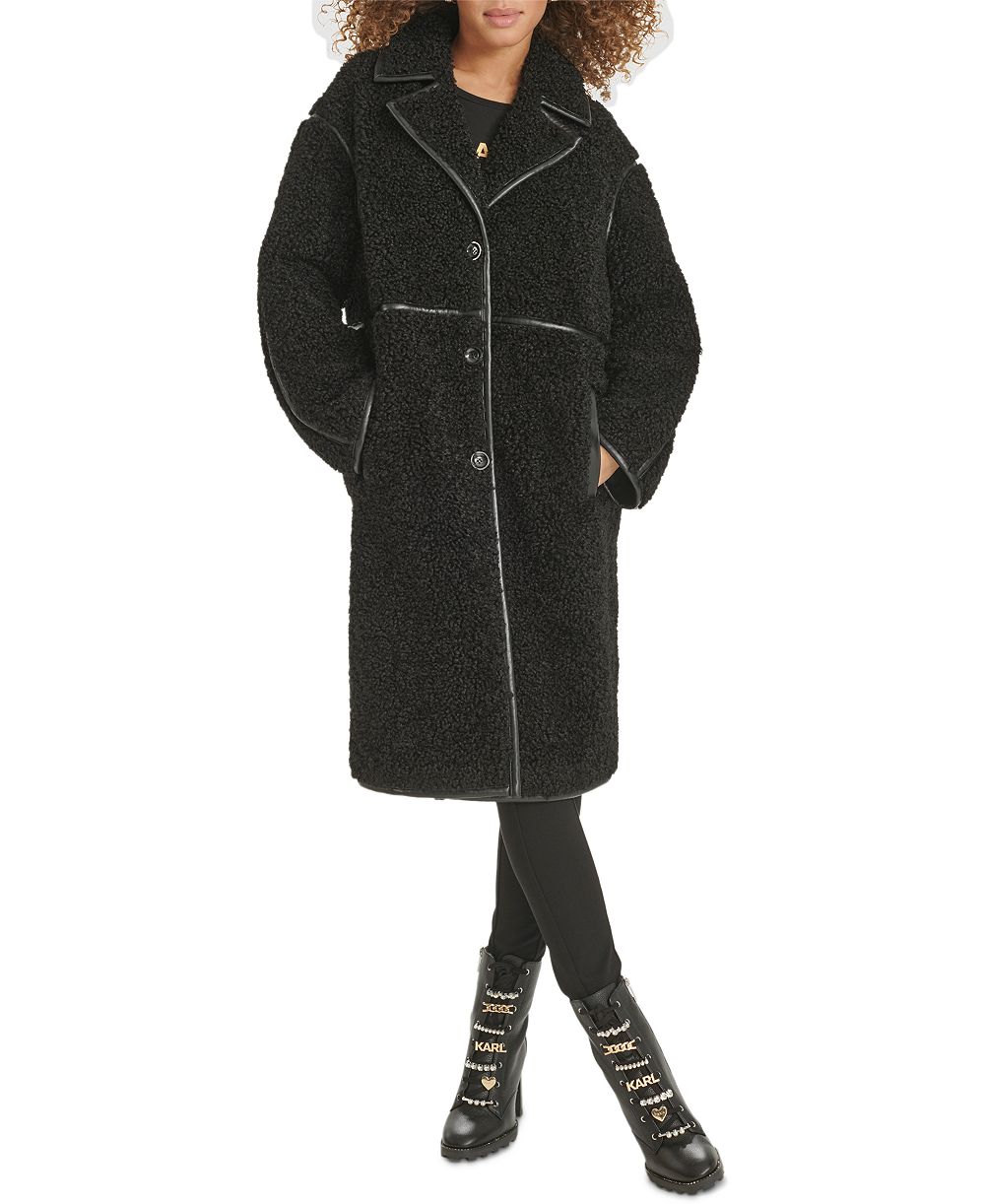Женское пальто KARL LAGERFELD PARIS Faux-Leather-Trim Teddy