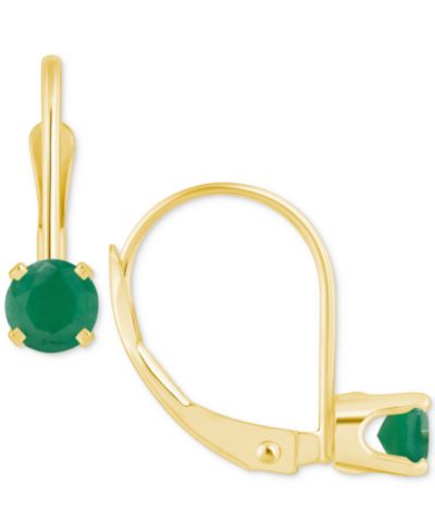 Emerald Solitaire Leverback Earrings (1/2 ct. t.w.) in 14k Gold (Also in Ruby, Sapphire, & Tanzanite)