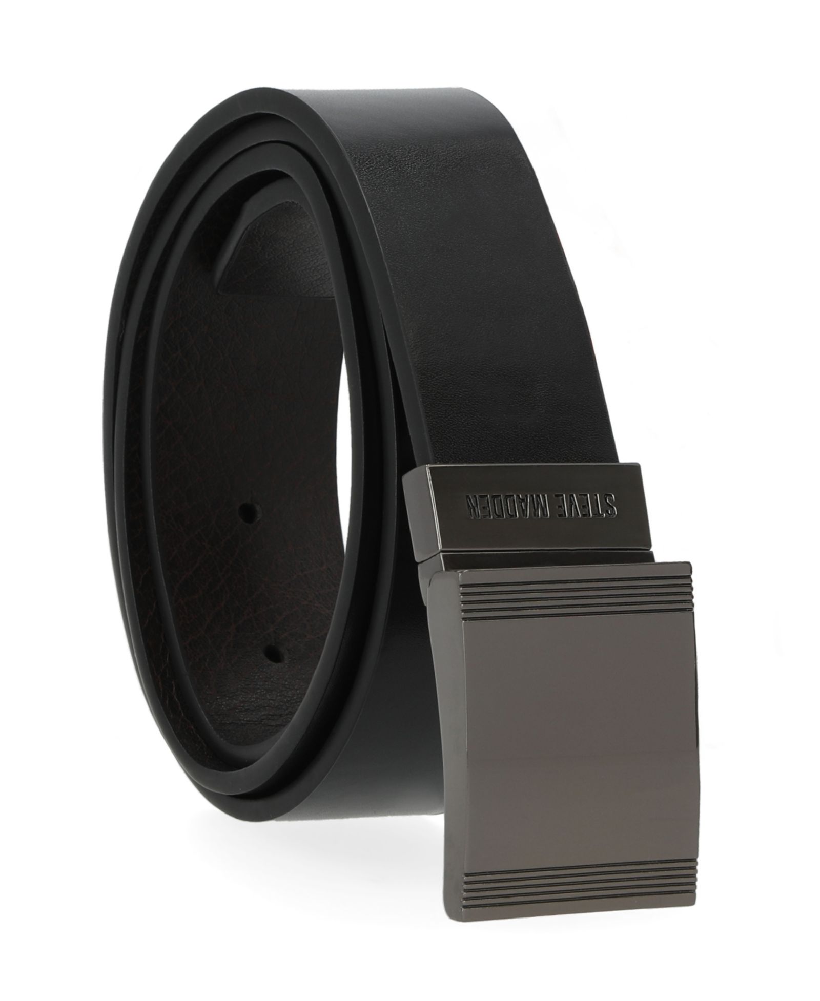 Steve Madden Men's 35mm Cut Edge Reversible Plaque Buckle Belt