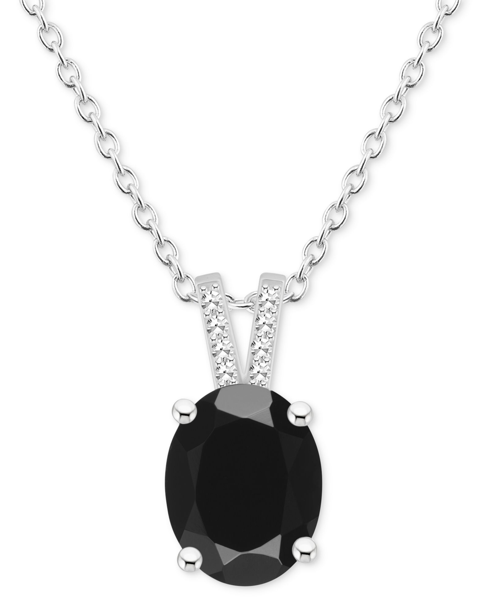 Macy's ожерелье-подвеска Labradorite & Diamond Accent Oval 18" в Sterling Silver