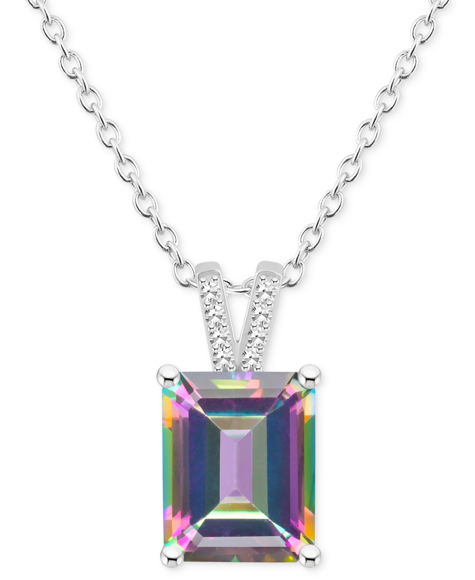 Mystic Topaz (4-1/4 ct. t.w.) & Diamond Accent Emerald-Cut 18" Pendant Necklace in Sterling Silver (Also in Pink Topaz)