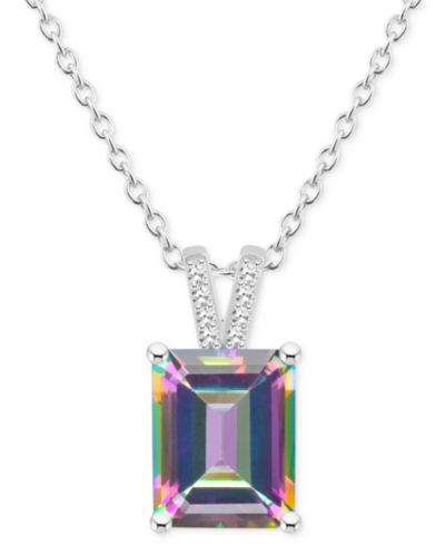 Mystic Topaz (4-1/4 ct. t.w.) & Diamond Accent Emerald-Cut 18" Pendant Necklace in Sterling Silver (Also in Pink Topaz)