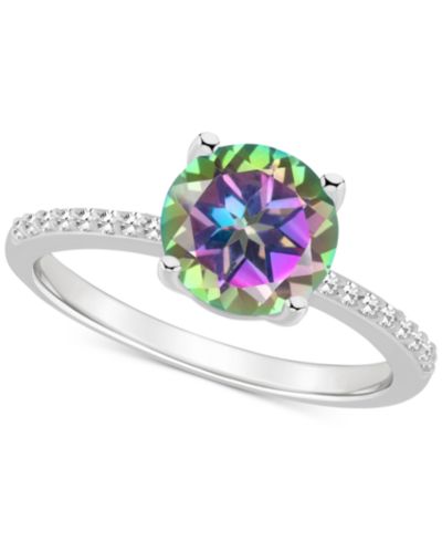 Кольцо с мистическим топазом (2-3/8 ct. t.w.) и бриллиантом (1/10 ct. t.w.) в серебряной оправе