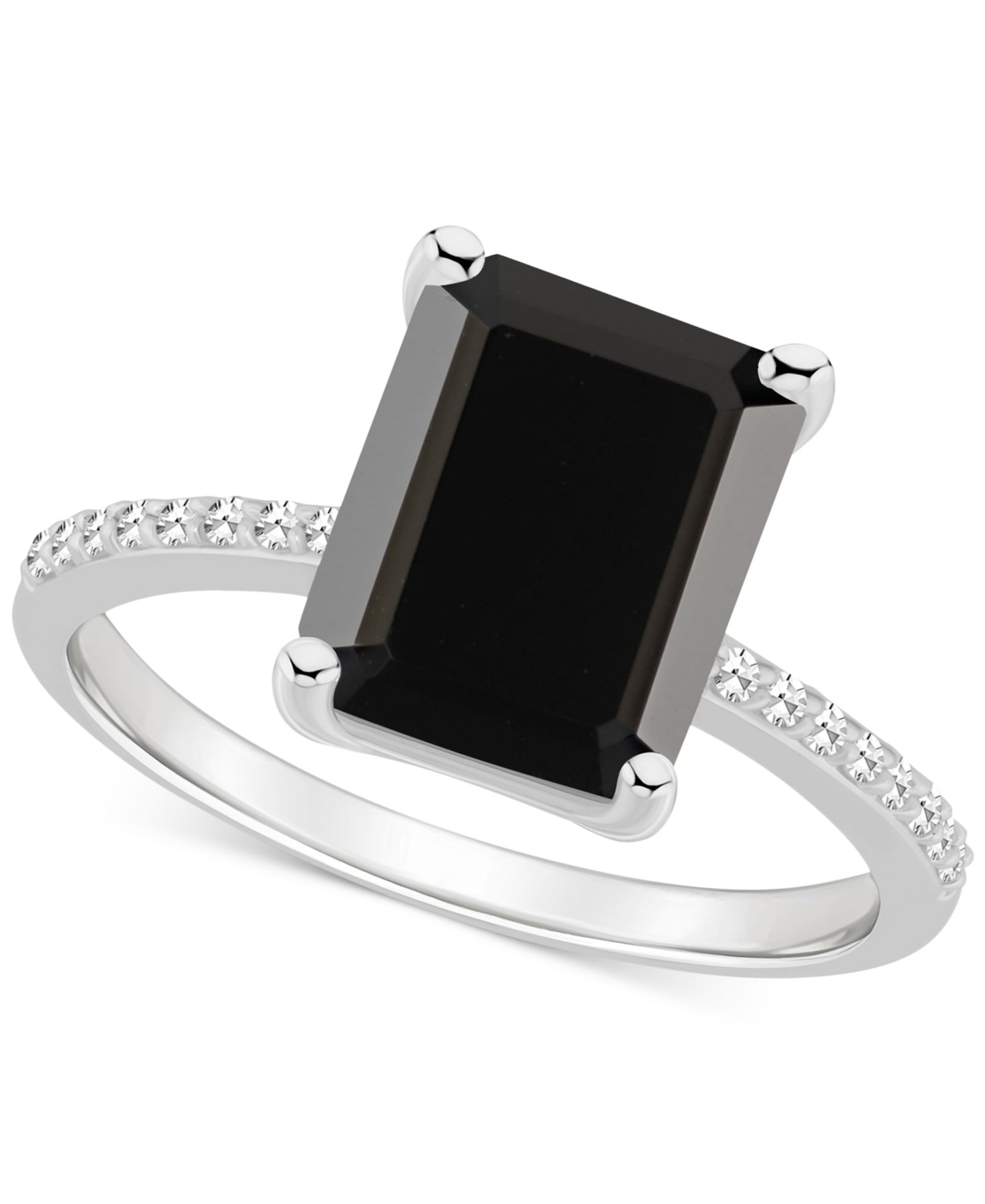 Кольцо Statement с изумрудной огранкой Onyx & Diamond (1/10 ct. t.w.) из стерлингового серебра