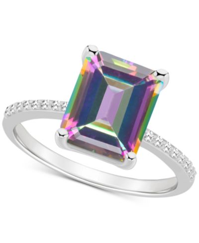 Mystic Topaz (4-1/4 ct. t.w.) & Diamond (1/10 ct. t.w.) Emerald-Cut Statement Ring in Sterling Silver (Also in Pink Topaz)