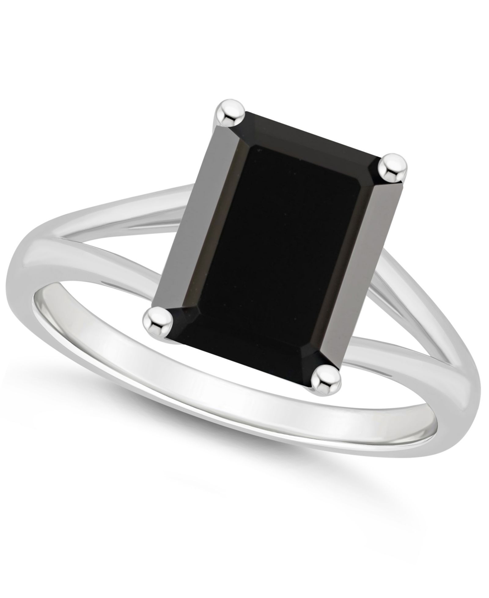 Элегантное кольцо с изумрудом Onyx Emerald-Cut Split Shank Polished из стерлингового серебра