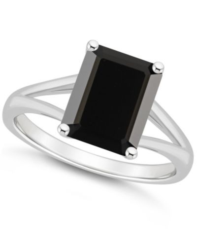 Элегантное кольцо с изумрудом Onyx Emerald-Cut Split Shank Polished из стерлингового серебра