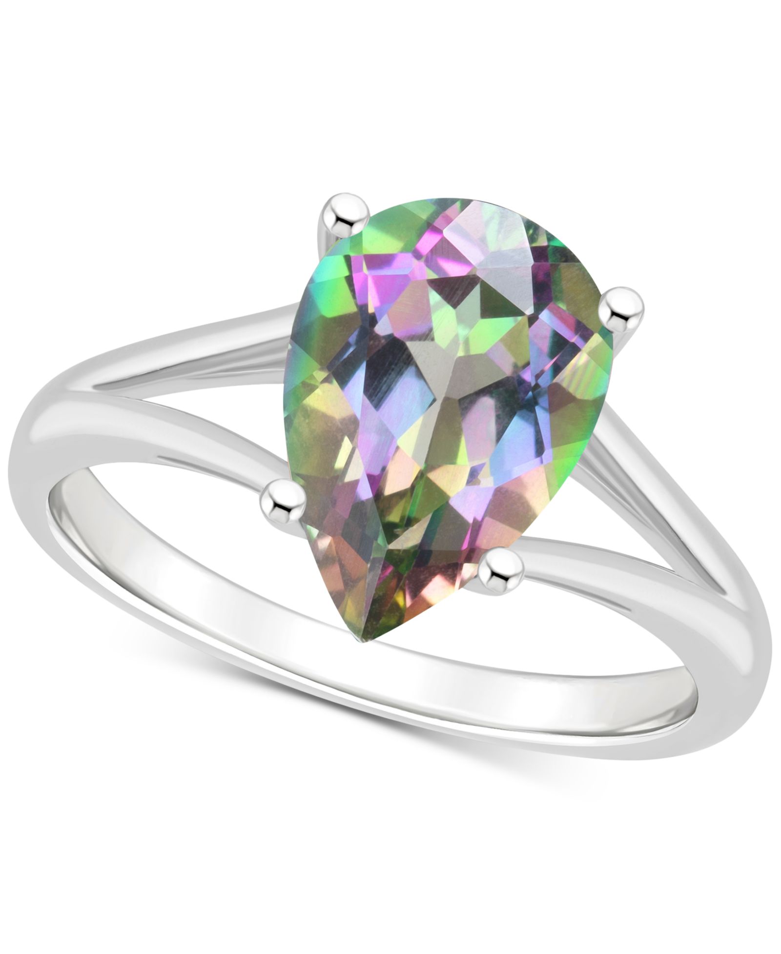Кольцо Mystic Topaz Pear Split Shank Solitaire в Sterling Silver