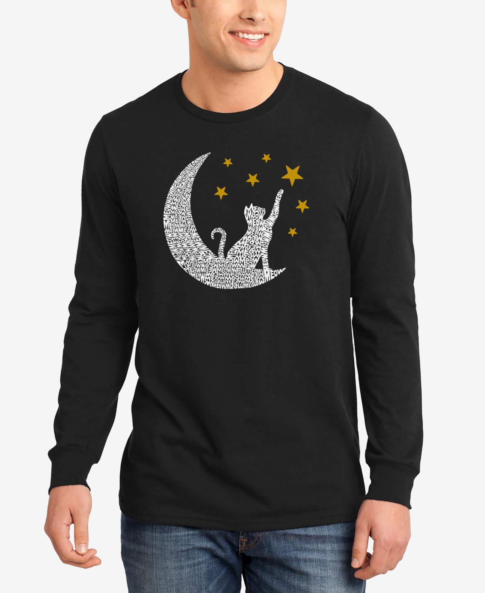 LA Pop Art Cat Moon - Men's Word Art Long Sleeve T-Shirt