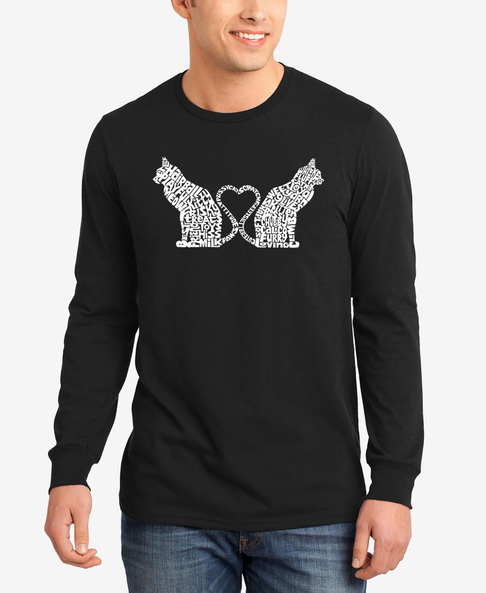 LA Pop Art Cat Tail Hearts - Men's Word Art Long Sleeve T-Shirt