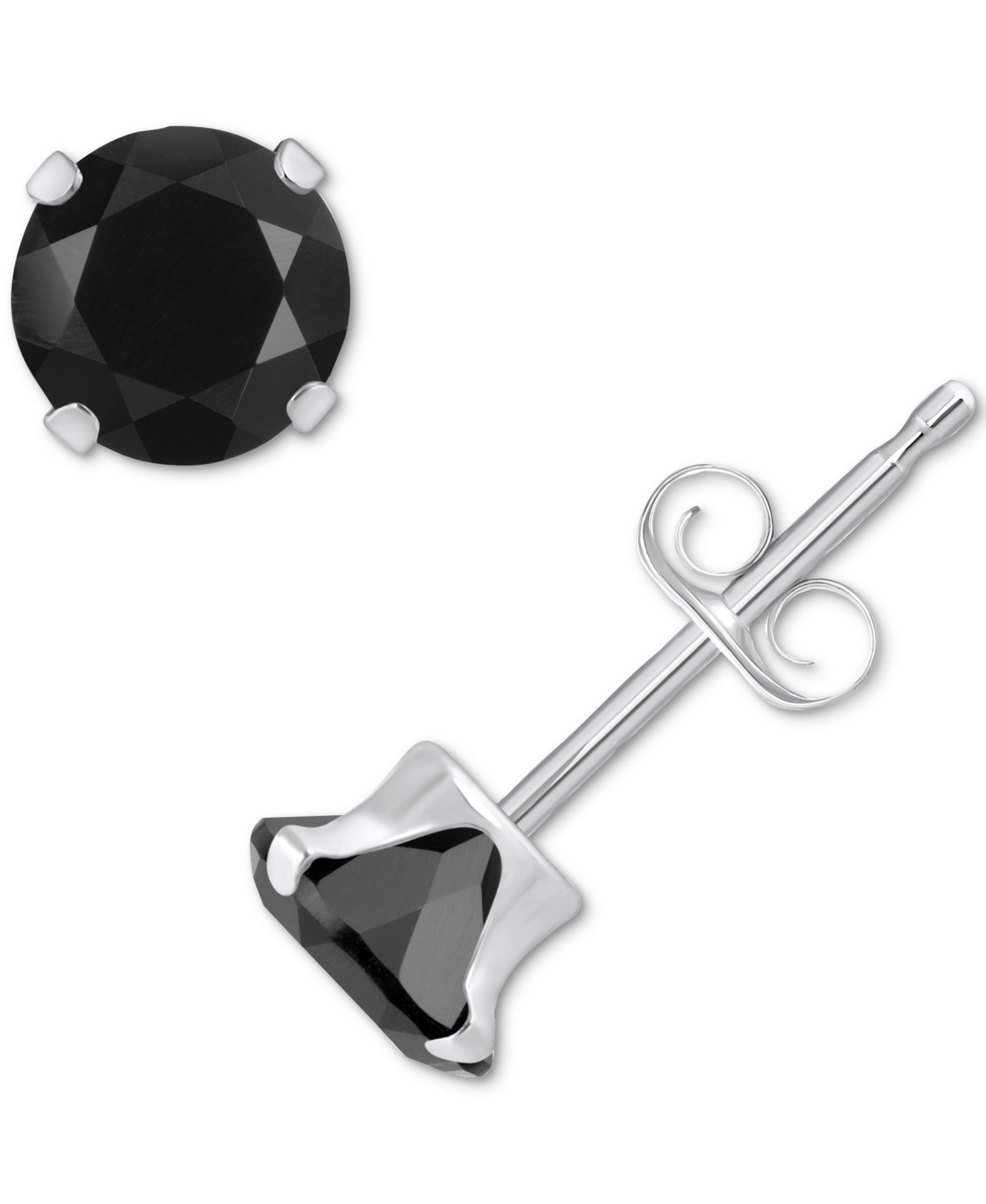 Onyx Solitaire Four Prong Stud Earrings in 10k Gold