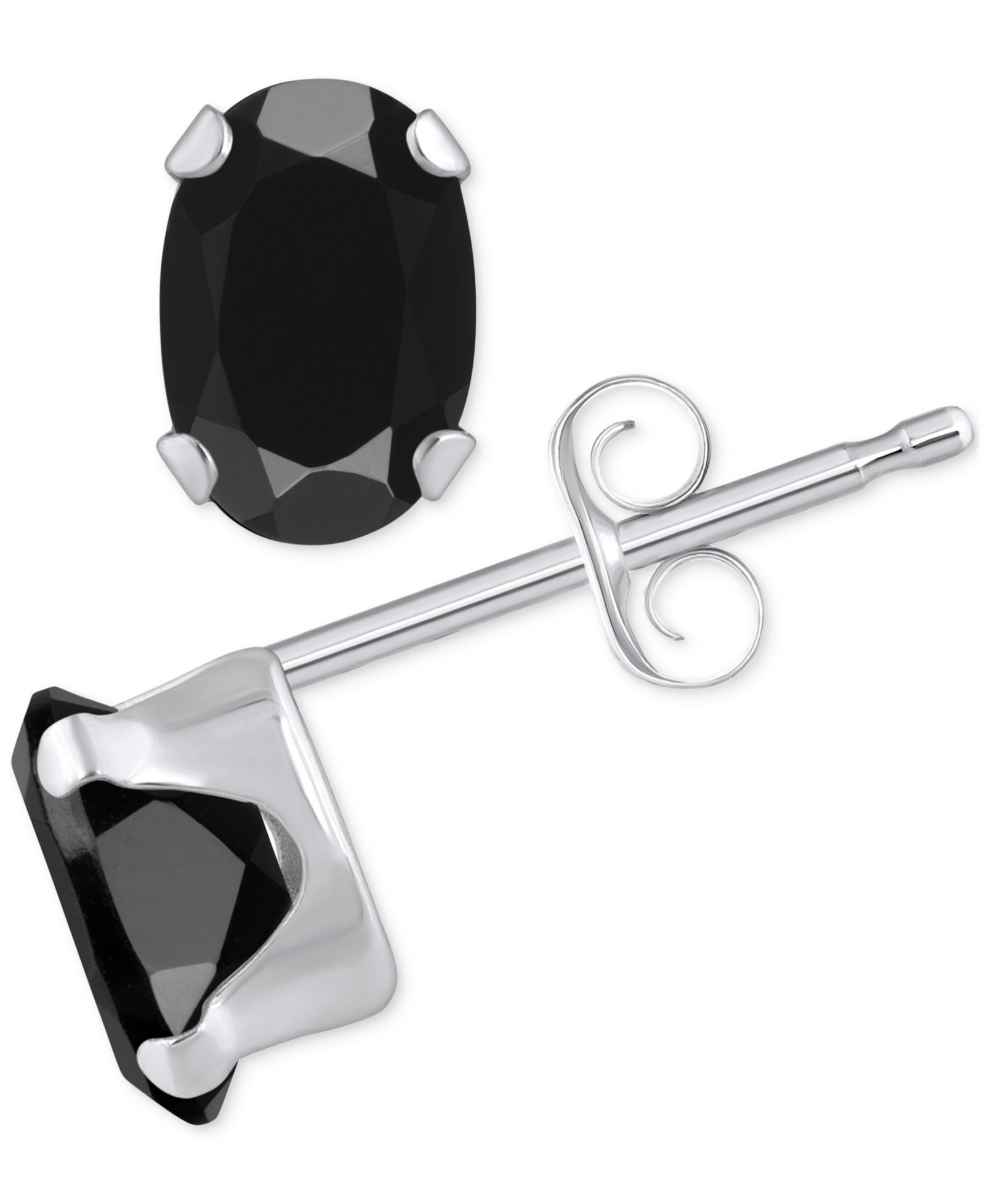 Macy's Solitaire Oval Gemstone Four Prong Stud Earrings in 10k White Gold (Available in Amethyst, Aquamarine, Citrine, Garnet, Peridot, Turquoise, Onyx, and Blue and White Topaz)