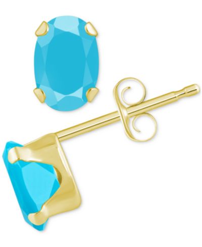 Серьги-гвоздики с бирюзой и овальным камнем в 14k золоте