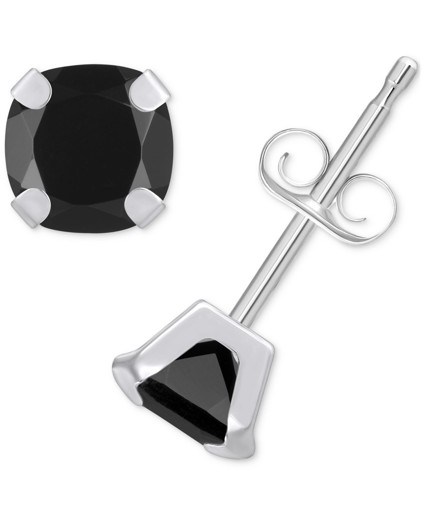 Onyx Solitaire Four Prong Stud Earrings in 14k Gold