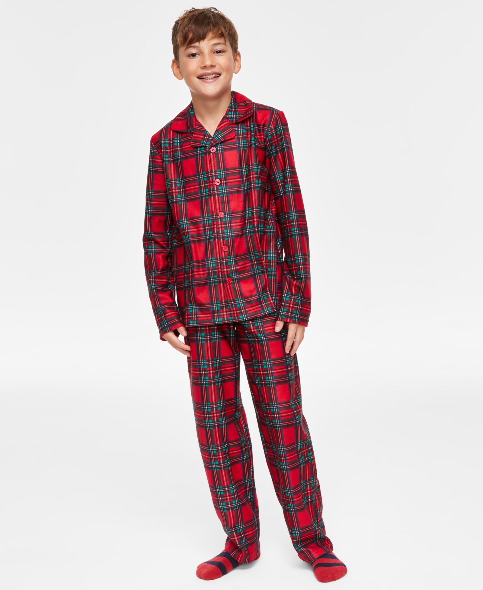 Holiday Lane Little & Big Kids Brinkley Plaid Notch Collar Matching Family Pajamas Set, Created for Macy's