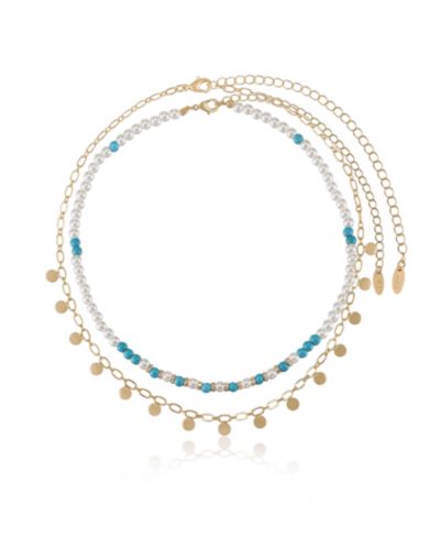 Набор ожерелий ETTIKA Morocco Turquoise Beaded 18k Gold Plated