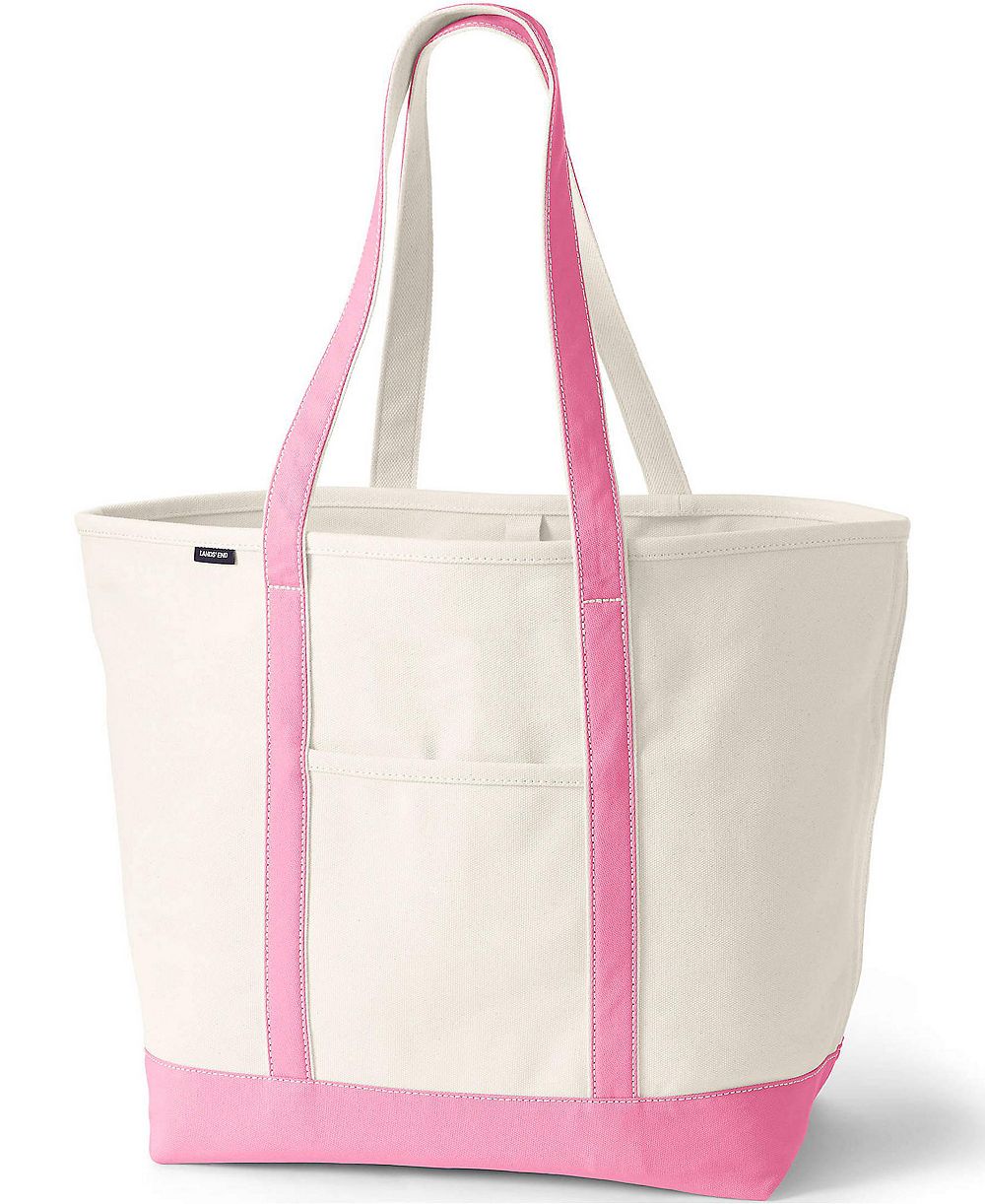 Lands' End Extra Large 5 Pocket Open Top Long Handle Canvas Tote Bag