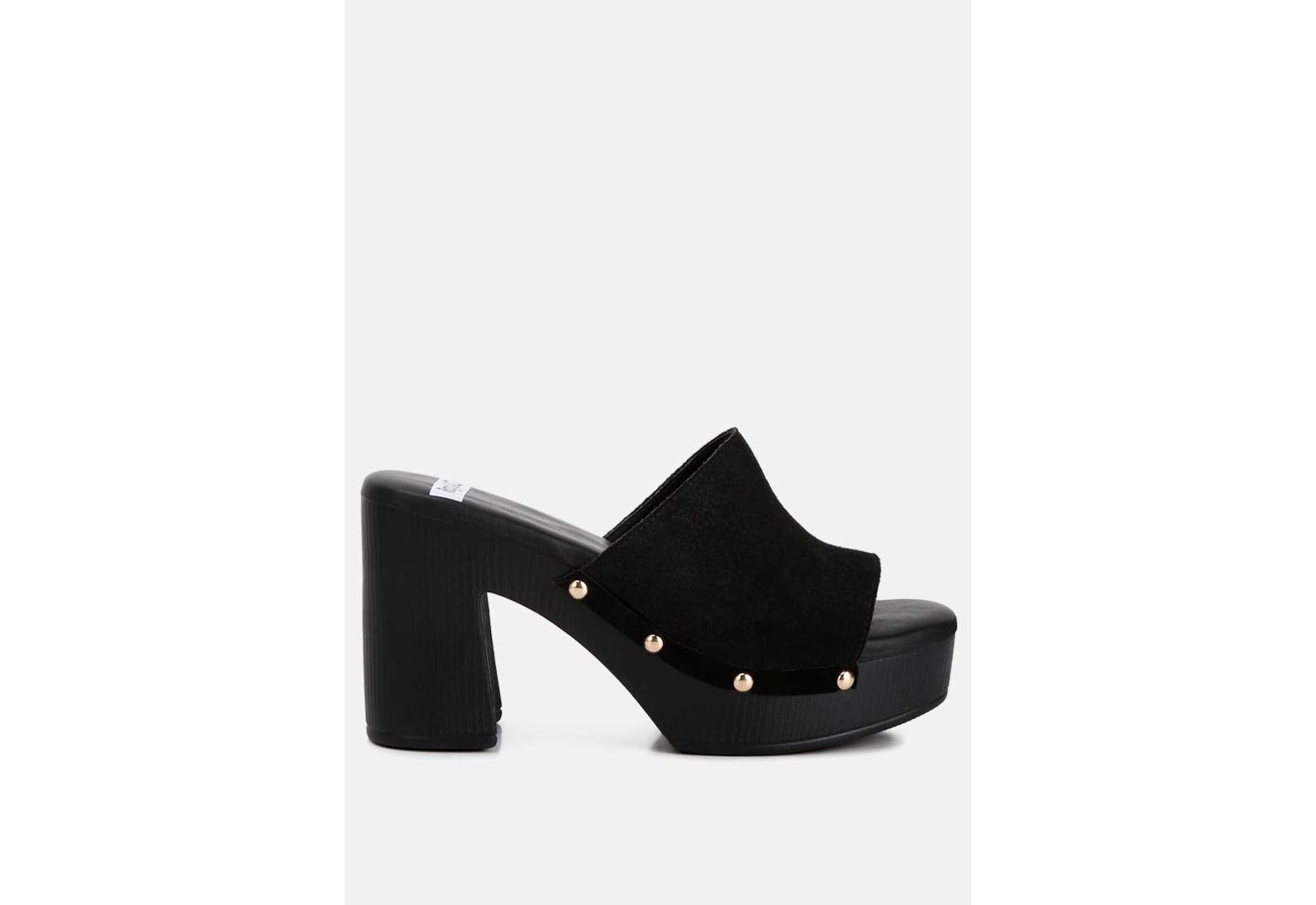 Rag and Co Womens Cartera Soft Suede High Block Heel Clogs