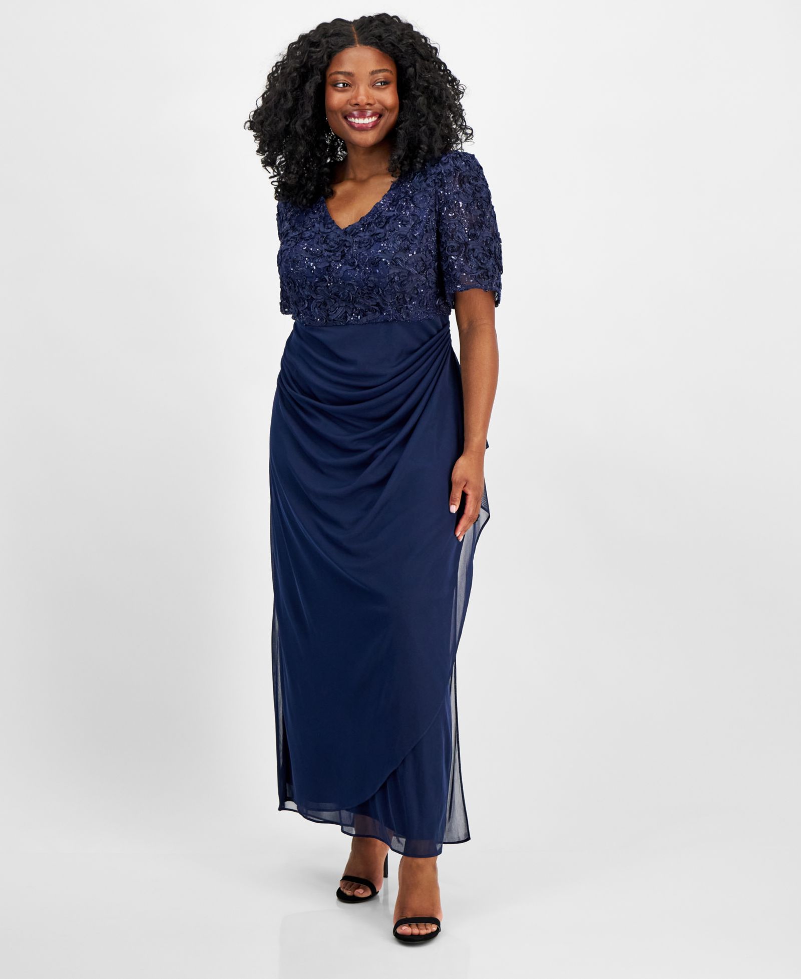 Alex Evenings Plus Size Soutache Embellished Short-Sleeve Gown
