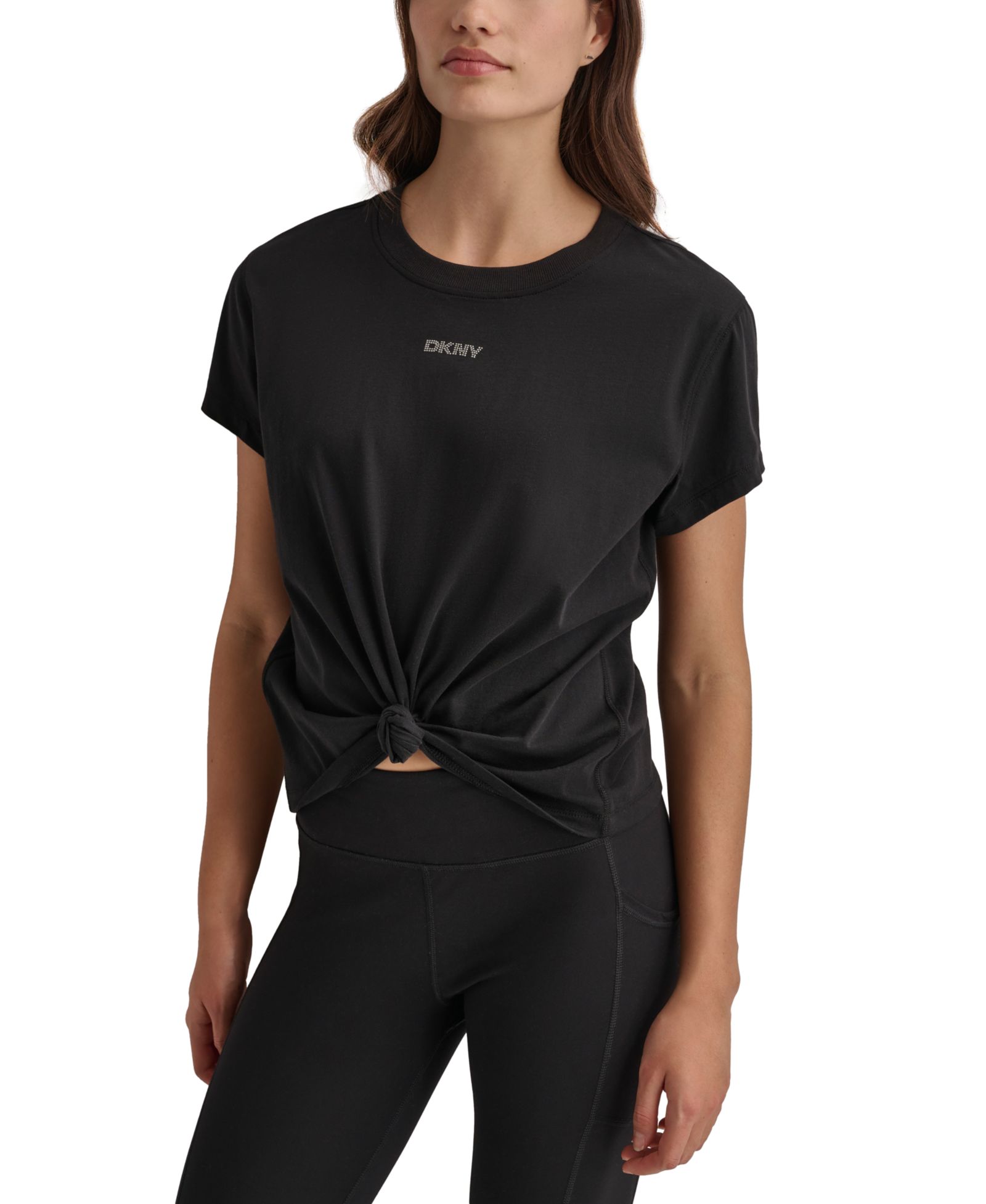 DKNY Sport Women's Cotton Stud Logo Knot-Front T-Shirt