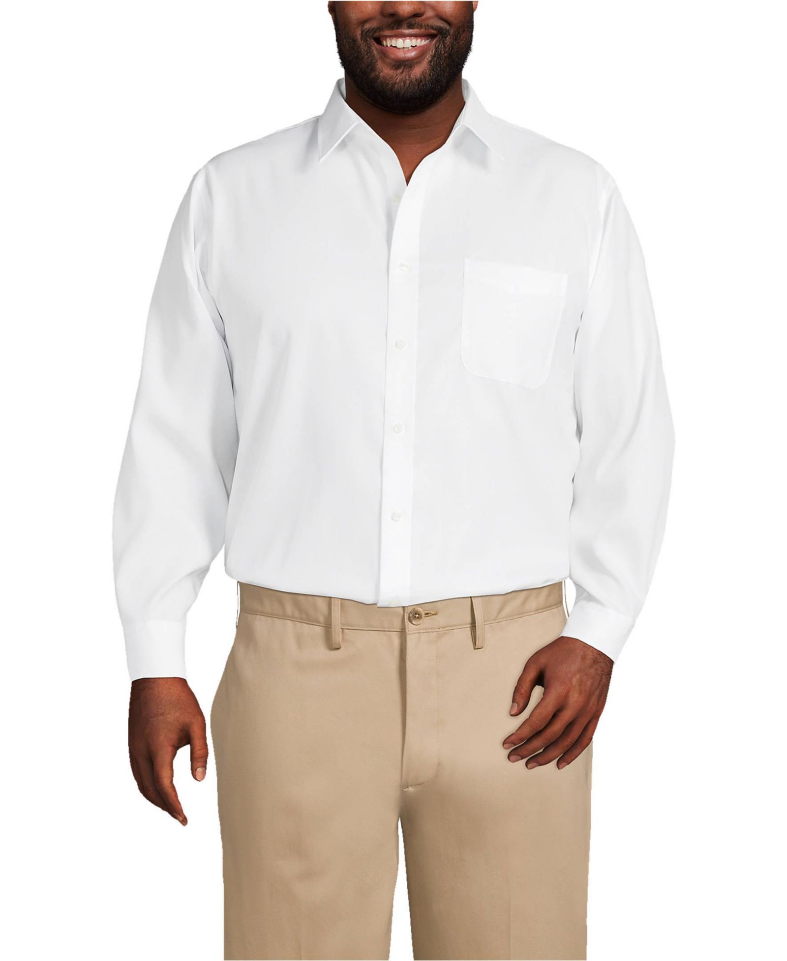 Lands' End Big & Tall рубашка с прямым воротником из хлопка Supima, не требующая глажки