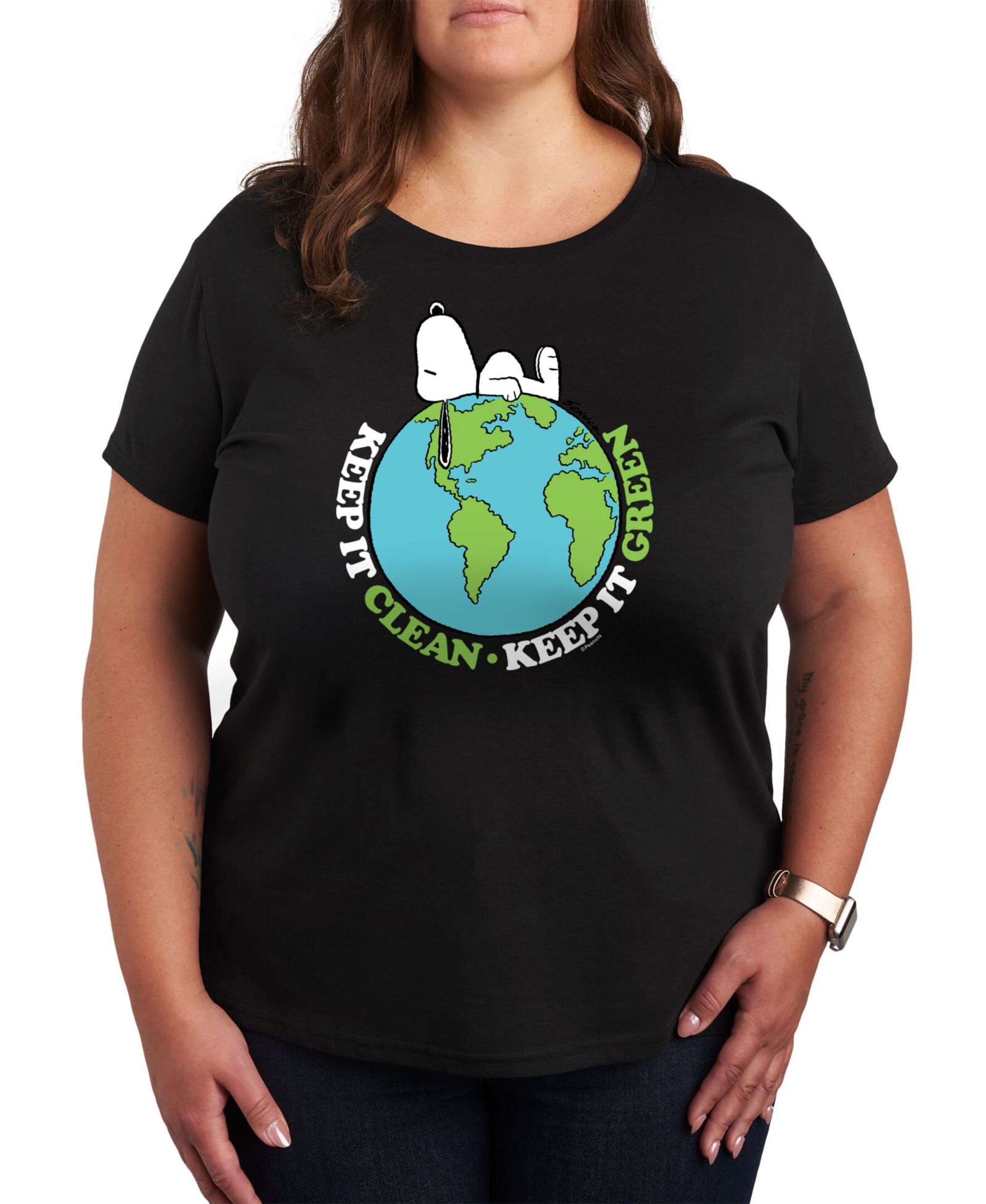 Hybrid Apparel Trendy Plus Size Snoopy Clean Earth Graphic T-Shirt