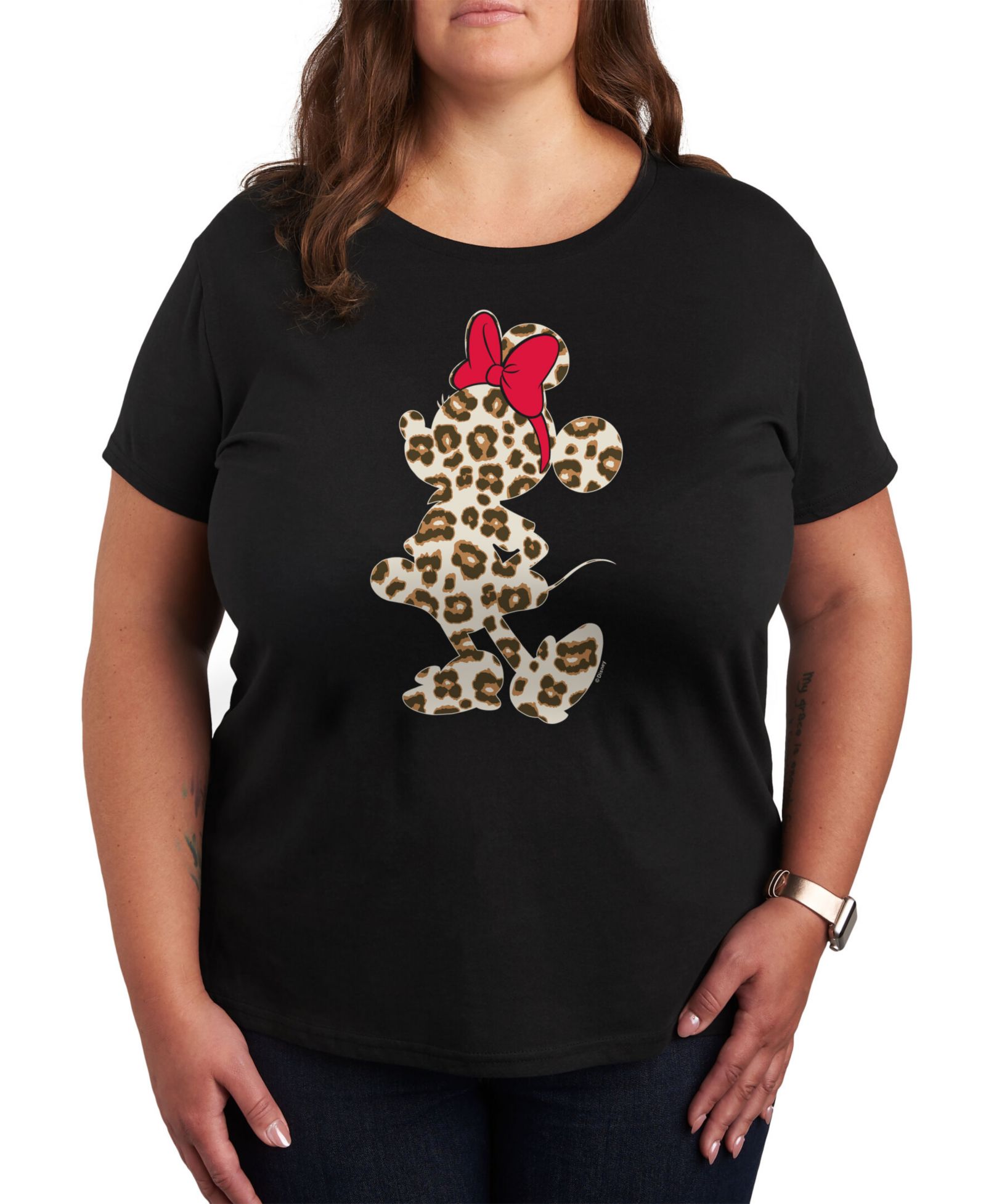 Hybrid Apparel Trendy Plus Size Minnie Mouse Cheetah Silhouette Graphic T-Shirt