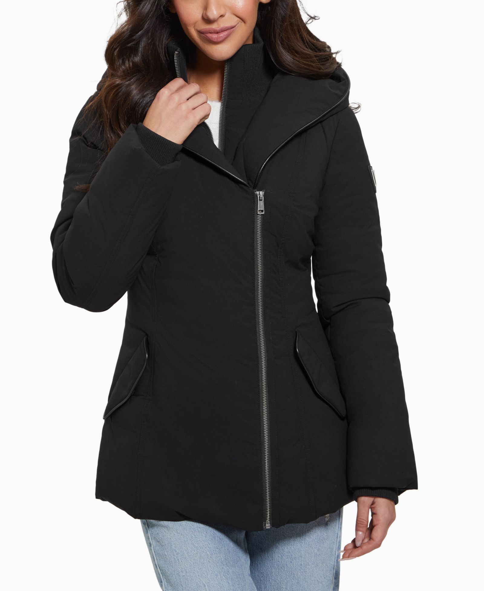 GUESS Women's Bibbed Shawl-Collar Hooded Puffer Coat
