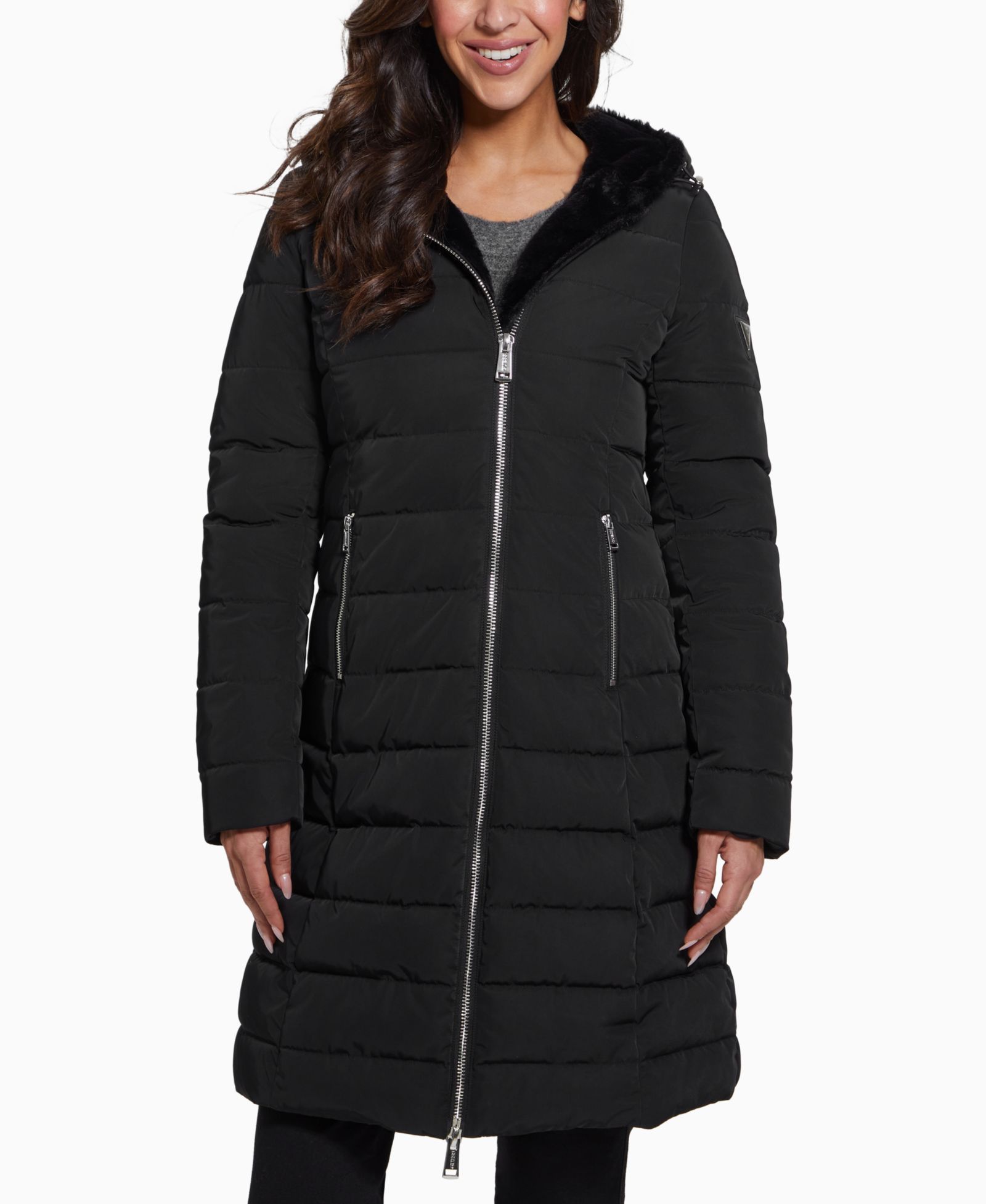 GUESS Женский Faux-Fur-Lined Hooded Puffer Coat