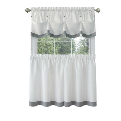 Kate Aurora Mystic Seaport Watercolor Rod Pocket Complete 3 Piece Cafe Kitchen Curtain Tier and Valance Set - Spice