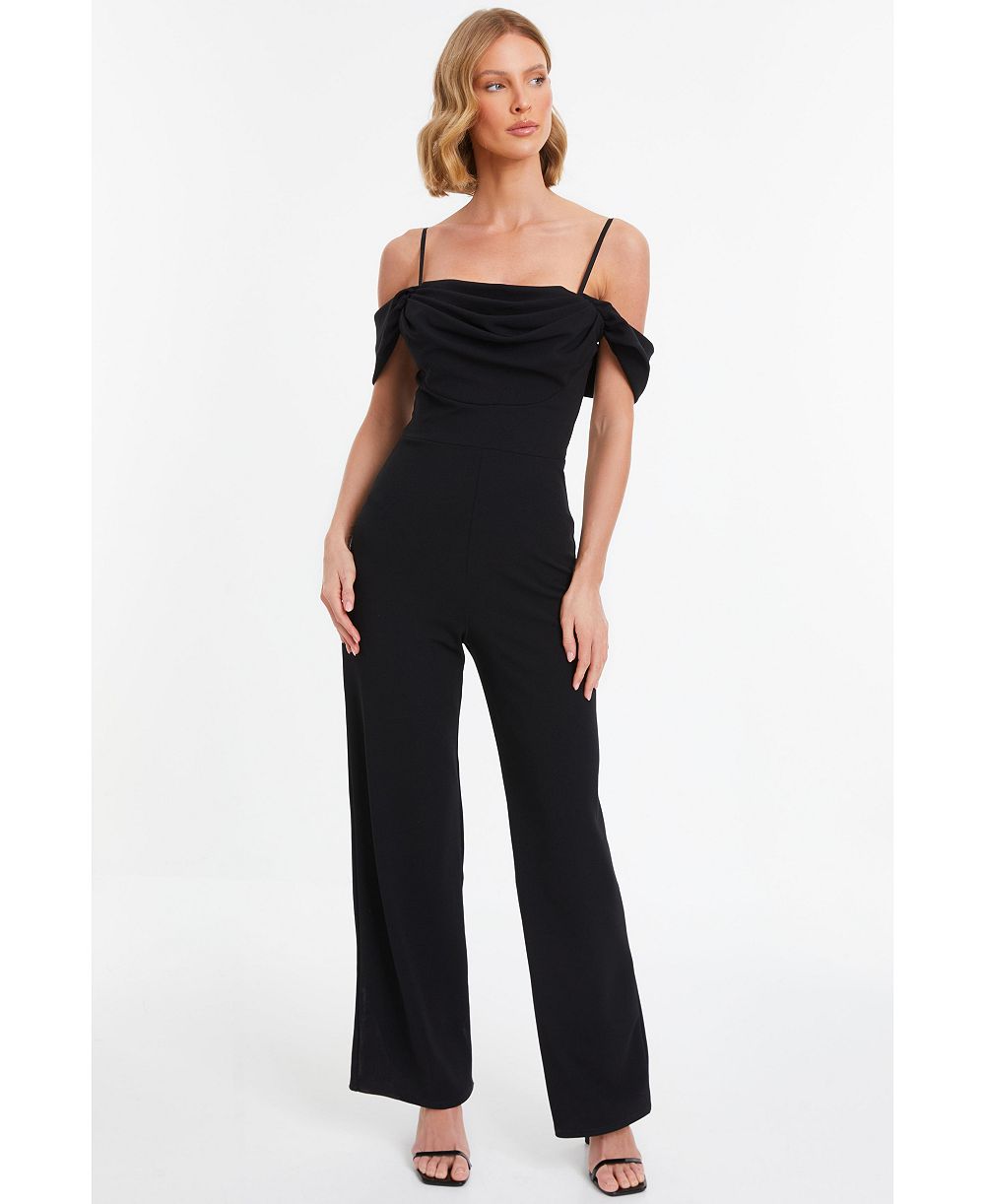QUIZ Women's Scuba Crepe Cold Shoulder Palazzo Jumpsuit