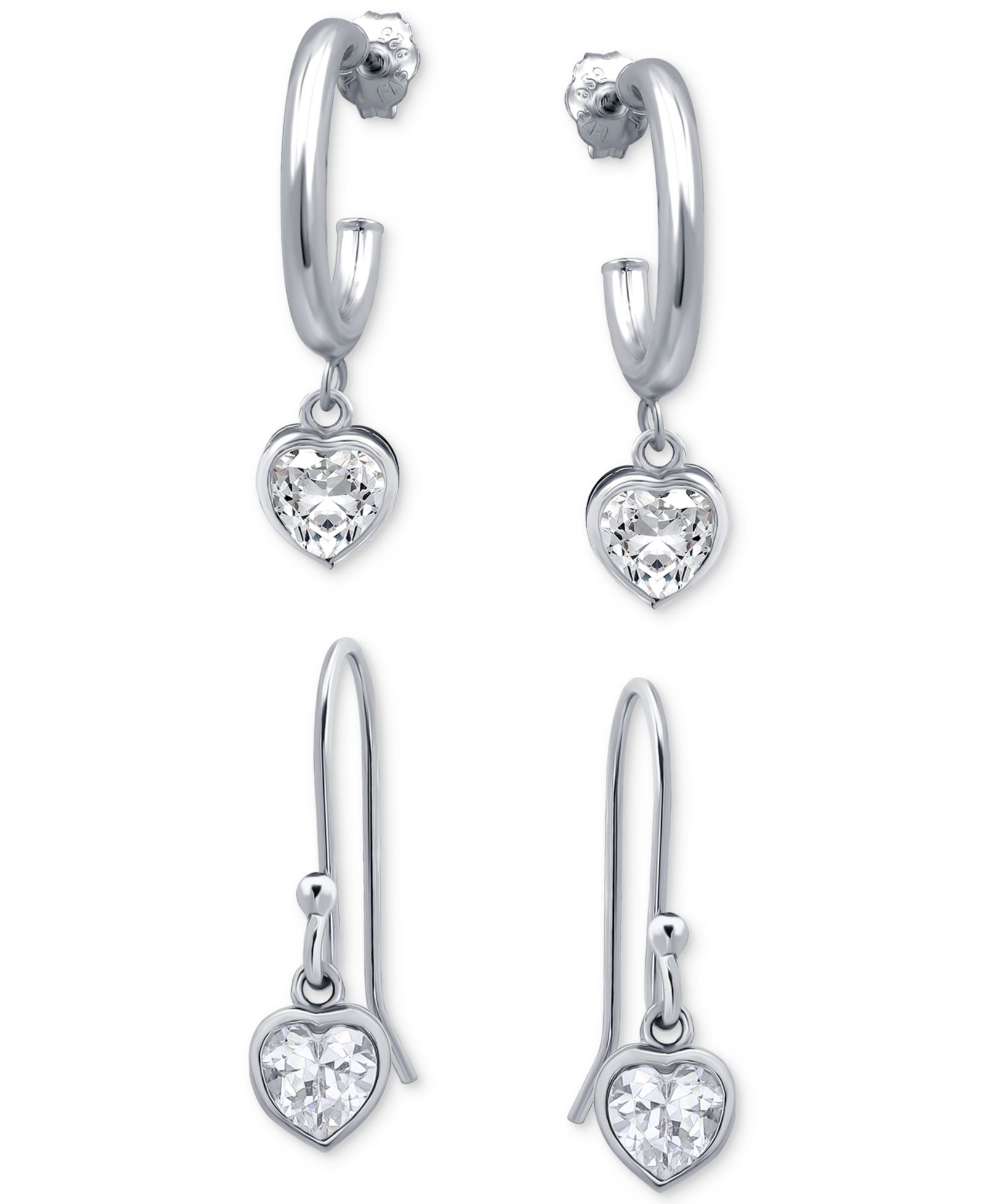 Giani Bernini 2-Pc. Set Cubic Zirconia Heart Dangle Hoop & Drop Earrings, Created for Macy's