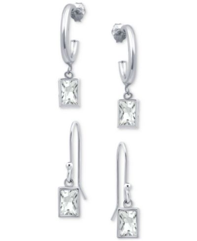 Giani Bernini набор из 2 серег Cubic Zirconia Baguette Dangle Hoop & Drop