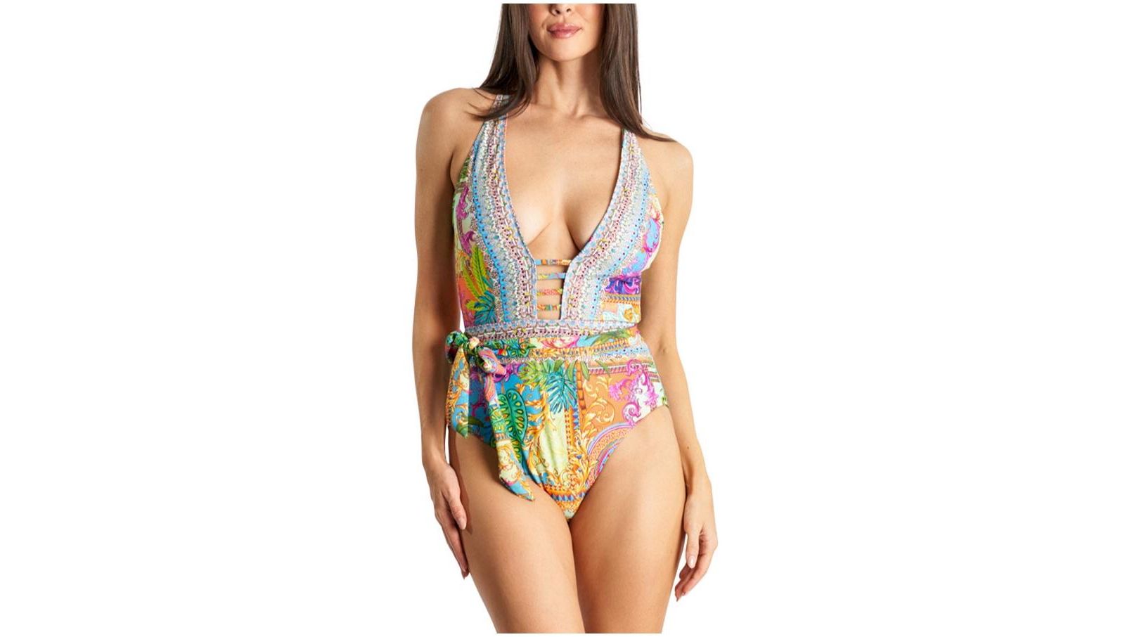 La Moda Clothing Women's Cutout Belted One Piece Swimsuit