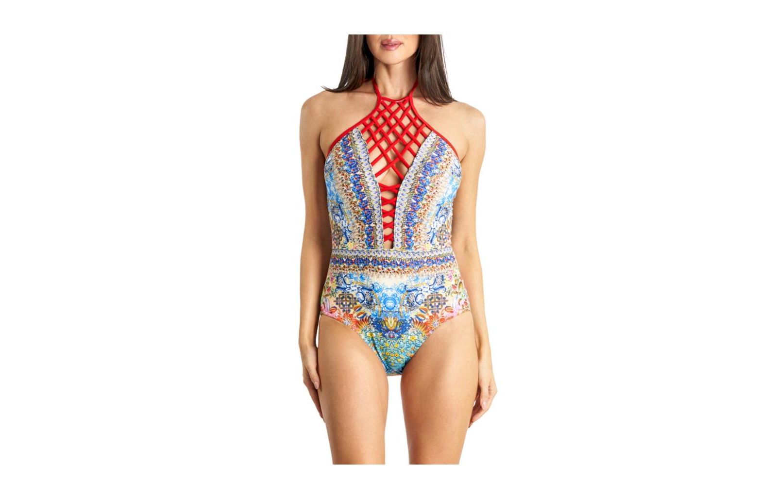 La Moda Clothing Women's Lace Up One Piece Swimsuit