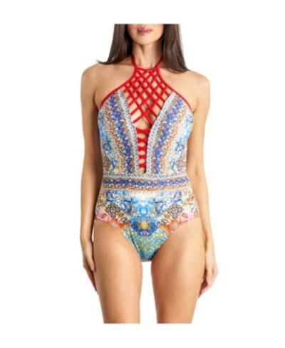 La Moda Clothing Women's Lace Up One Piece Swimsuit