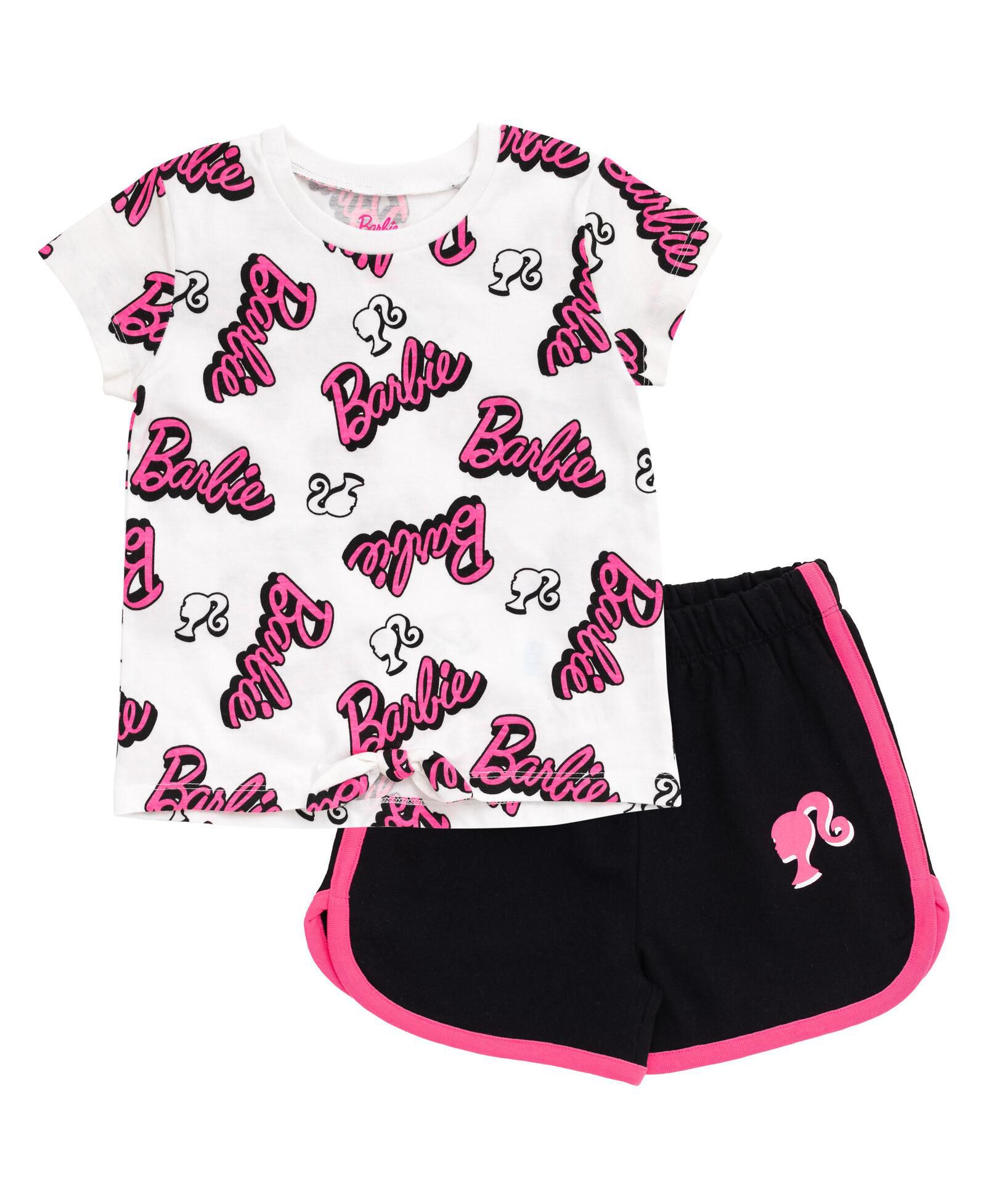 Barbie Детский French Terry T-Shirt and Active Retro Dolphin Shorts Outfit Set