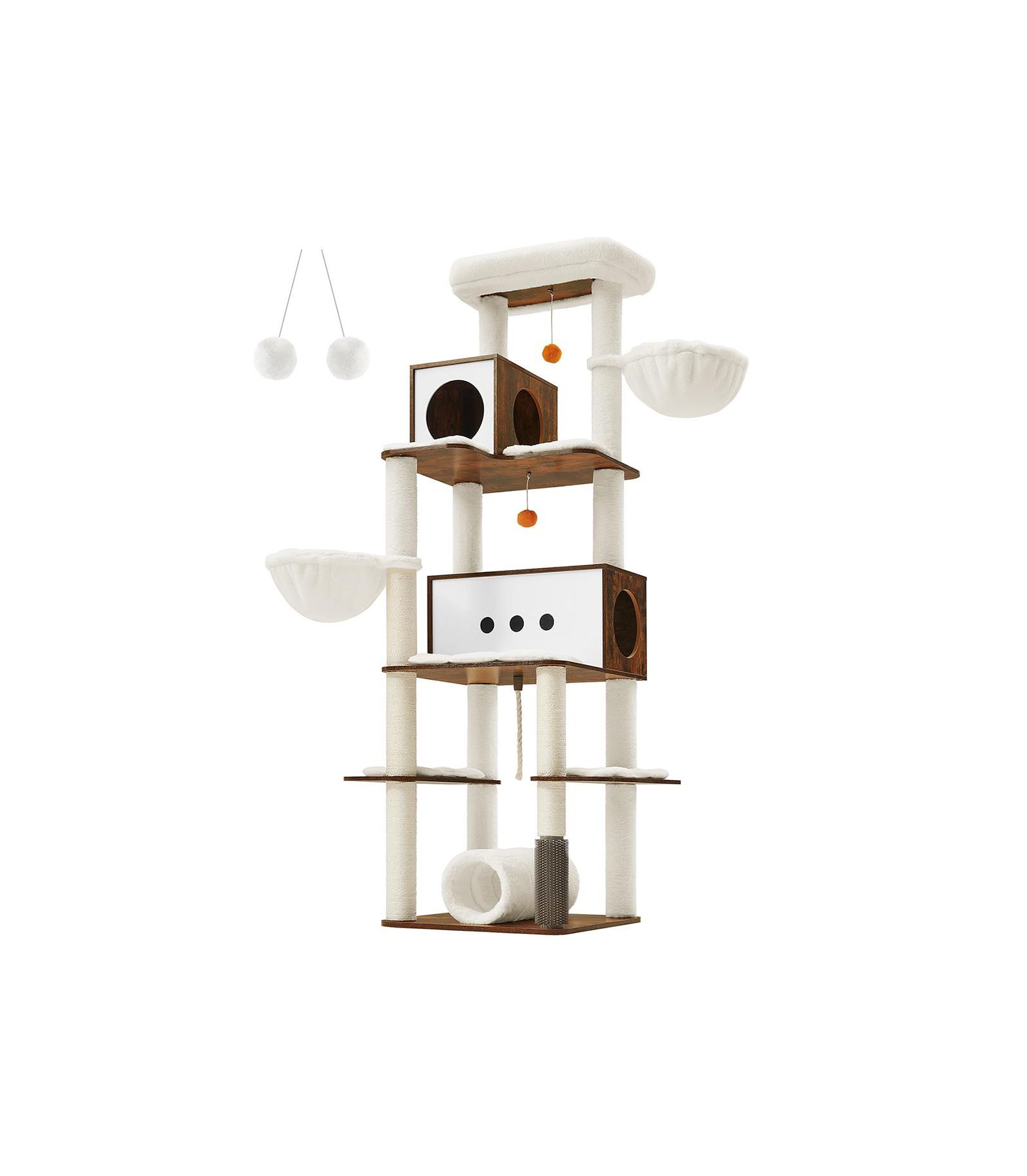 Slickblue Tall Modern Cat Tower, Multi-Level Cat Condo with 2 Caves, 2 Baskets, 4 Scratching Posts